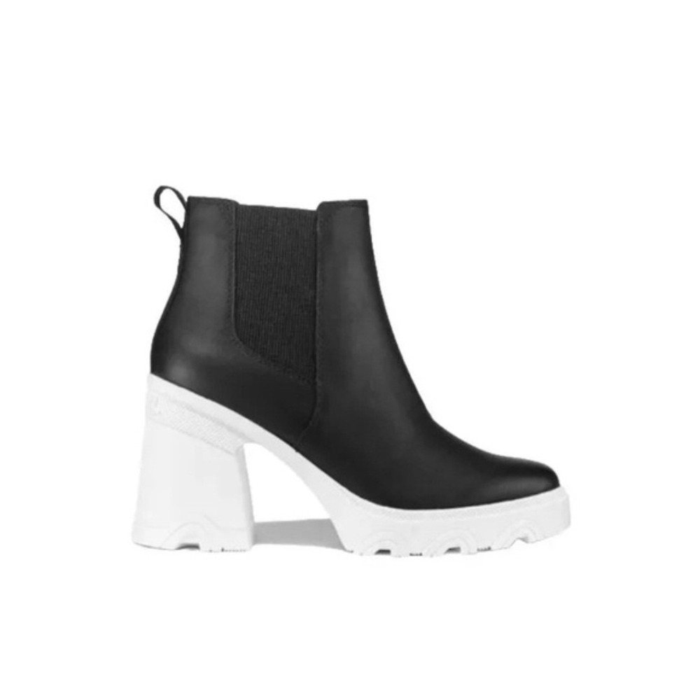 Sorel Brex Boot Chelsea Black Leather White‎ Chunky Block Heel Platform Ankle 9